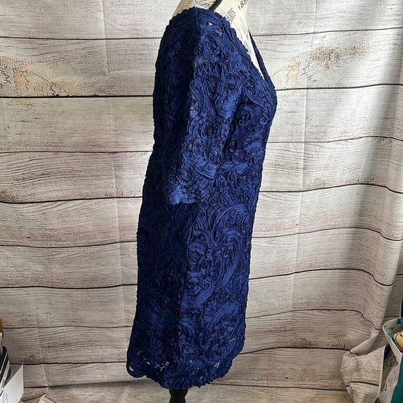 Yoana  Baraschi Blue Lace Dress Sheath Arabesque Short Sleeves Size 4 - Picture 5 of 11